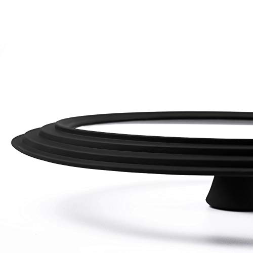 Universal 6", 7", and 8" Tempered Glass Lid with Silicone Rim - Black Heat Resistant