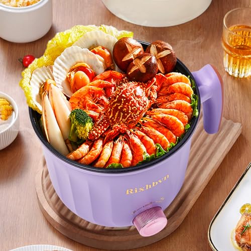 Electric Hot Pot with Steamer & Temp Control for Noodles, Soup, Steak & Oatmeal
