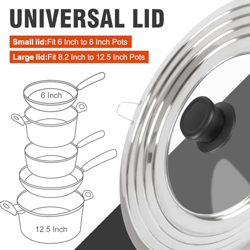 Universal Tempered Glass Lids for Pots, Pans & Skillets - Pack of 2