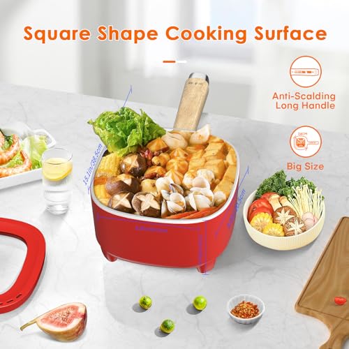 Audecook 2L Portable Electric Hot Pot & Non-Stick Frying Pan (8 Inch) - Perfect for Ramen, Steak & More